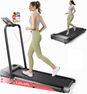 Walking Pad with 10% Incline & Dual LED Display,4 in 1 Foldable Treadmill for Home Small Office, Compact Under Desk Treadmill with Handle bar,APP & Remote, 300 lbs Capacity