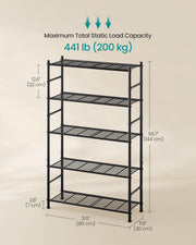 5-Tier Storage Shelves, Adjustable Metal Wire Shelving Unit Heavy Duty Utility Rack for Kitchen, 11.8 x 31.5 x 56.7 Inches, Matte Black, DAVIAN Collection UBSC285BD01