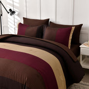 Red and Brown Comforter Set King Size, Boho Burgundy Striped Bedding Comforter Set 7 Piece Bed in a Bag, Soft Microfiber Down Alternative Farmhouse Bedding Set for All Season(104"x90")