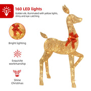 5 FT Oversized Christmas Decorations Outdoor Lighted Reindeer – 3-Piece 2D Deer Family Set with 160 Warm White LED Lights for Yard, Lawn, Garden & Porch Holiday Display - Gold