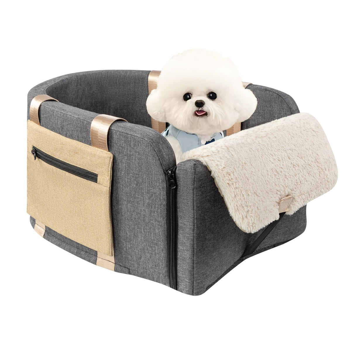 Center Console Dog Car Seat for Dogs to 18lbs,Fits Cars,Trucks Dog Booster Car Seat with Safety Leash Keeps Dogs Secure.Designed for Pickup and Trucks.With Removable Washable Cushion