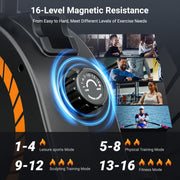 16-Level Magnetic Rowing Machine with Extended Slide Rail, LCD Monitor, Wide Seat, Charcoal, 265 lb Capacity