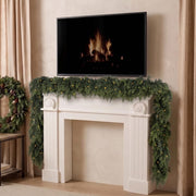 9FT Pre-Lit Christmas Garland, Dark Green Real Touch Cedar Garland Lighted Pine Garland, Realistic Xmas Artificial Greenery Garlands with light for Table, Winter, Outdoor, Mantle Decor