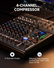 DAM-1000 10-Channel Analog DJ Audio Mixer Sound Board, with 4 Premium LAXY-PRE Microphone, 48V Phantom Power Preamps, BT 5.3, 48kHz 24Bit Sample Rate