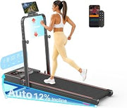 Foldable Walking Pad Treadmill with Auto Incline 12% & Handle Bar 5-Level
