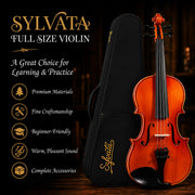 4/4 Full Size Violin Starter Kit,Fiddle Set for Adults Beginners Students with Gradient Finish,Handcrafted Solid Wood Full Size Violin set with Tuner, Case, Fingerboard Stickers, Shoulder Rest