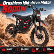 ABK07 38-45mph Electric Dirt Bike for Adults, 40 Mile E Motorcycle