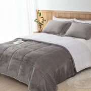 Ultra Soft Sherpa Comforter Set Full Queen, Fall Winter All Season Down Alternative Bedding Sets Grey 3 Piece (1 Comforter and 2 Pillow Shams)