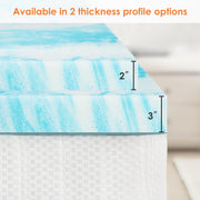 Mattress Topper King Size, Memory Foam, 3 Inch, Blue Gel Infused Cooling Pad, Ventilated, Breathable, Sleeper Sofa-Bed, RV-Bed, Thick