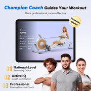 16-Level Dual-Rail Magnetic Rowing Machine, Advanced LCD Monitor, Wide Seat, Black, 300 lb Capacity