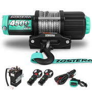 4500lbs ATV/UTV Winch with Synthetic Rope, Electric Boat Trailer Winch 12V, Waterproof Winch with 2 Wireless Remotes &Wired Switch,with Mounting Plate,Aluminium Fairlead