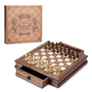 Magnetic Wooden Chess Set, 12.8" x 12.8" Walnut Chess Board Game with 2 Built-in Storage Drawers - 2 Bonus Extra Queens - Chess for Beginner, Kids and Adults, Gift Packaging