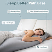 Weighted Body Pillow 8lbs, Cooling Tencel Cover, 48” x 14” XL Calming Weighted Comfort, Breathable Cooling Cover, Machine Washable, Made for Side Sleepers, Glass Bead Filled, Cooling Grey