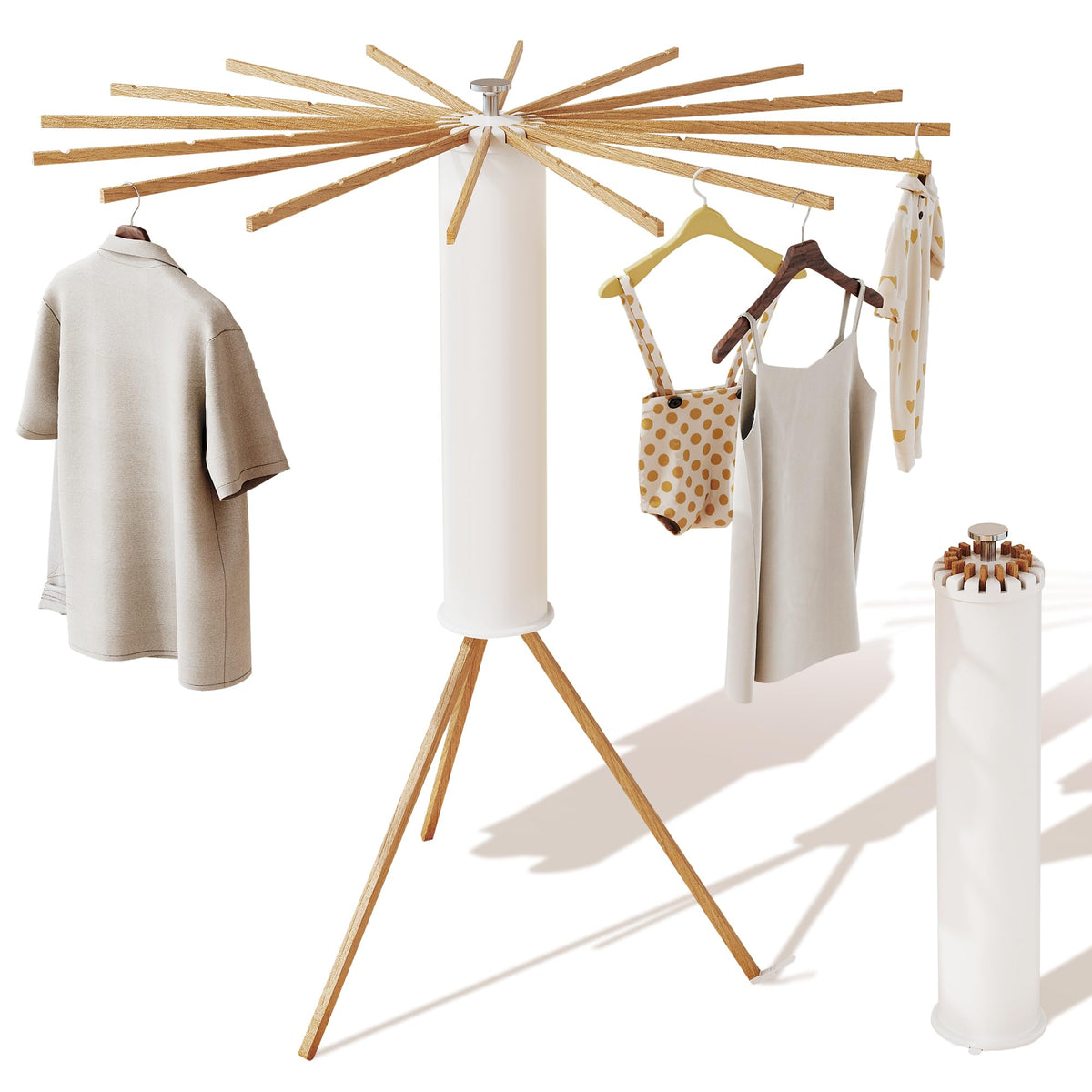 Clothes Drying Rack Tripod,Drying Rack Clothing,Laundry Drying Rack,Floor Standing,16 Wooden Poles,Collapsible Drying Racks for Laundry,Retractable,Foldable,Folding
