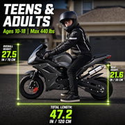 50CC Mini Motorcycle for Adults, 4-Stroke Mini Bike Gas Powered, Pocket Rocket Bike with Dual Headlights, 440 lbs Heavy Duty Load, Front Rear Disc Brakes, 6.5" Tires, Black