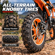 50cc Gas Dirt Bike for Kids 8-14, 2-Stroke Engine Mini Dirt Bike & Pit Bike, Dual Disc Brakes, Pull Start, 10 Inch Off-Road Tires, 25MPH Youth Motocross, Orange