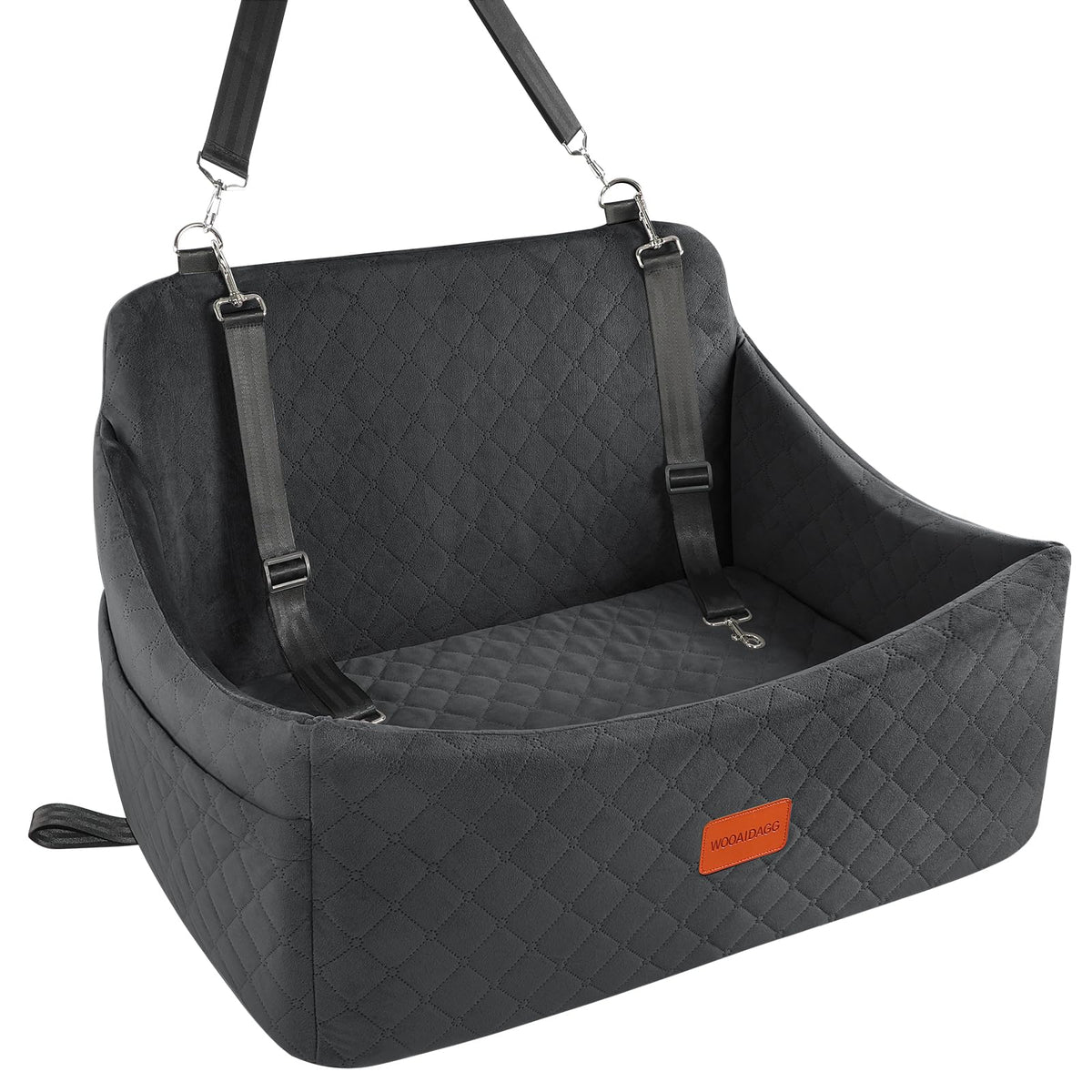 Dog Car Seat for Medium & Large Dogs Up to 55lbs, Memory Foam Cushion, Washable Cover, Safety Straps & Non-Slip Bottom(Black,Large)