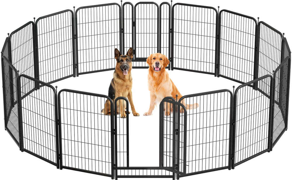 Metal Dog Playpen 40in H 16 Panels Heavy Duty Dog Fence Heavy-Duty Panels, Tool-Free Assembly, Flexible Layouts, Camping and RV Use, Large Medium and Small Dogs, Black-Silver