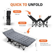 Camping Cot for Adults with Comfortable Cushion, Folding Bed 450LBS Heavy Duty; Foldable Padded Cushion for Compact Storage; Carry Bag Included; Portable Cot for Outdoor Use