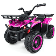 Kids ATV 4 Wheeler, 24V 5 MPH Electric Ride On Quad with LED Headlights, Music & Stories, Multi-Terrain Ride On Toy with Front & Rear Storage for Boys Girls Aged 3+ (24V, Pink)