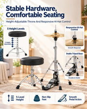 5-Piece Drum Set Adult, 22-Inch Full Size Drumset with Cymbals, Pedal, Drumsticks, Adjustable Stool & Stands – Acoustic Drum Set for Adults, Beginners, Students,Teens – Champagne