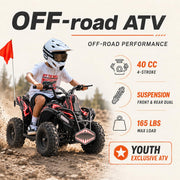 Gas ATV for Kids, 40cc Four Wheelers, Adjust 10-15 MPH (Red)