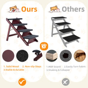 Wooden Pet Stairs - 4 Step Foldable Ramp for Senior Dogs & Cats Holds 220 Lbs. 2-in-1 Stairs & Ramp. Fits Tall Beds, SUVs, Sofas. 31.5"L X 17.2"W X 25"H. Portable, Easy Setup, Brown