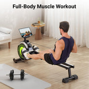 16-Level Magnetic Rowing Machine with Extended Slide Rail, Advanced LCD Monitor, Wide Seat, Gray, 265 lb Capacity