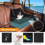 Dog Car Seat for Large Medium Size Dogs, Pet Car Seat Under 55 lbs Thick Cushion, Detachable Washable Dog Booster Seat for 2 Small Dogs, Travel Dog Car Bed with Storage Pockets, 2 Safety Belts