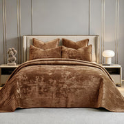 Oversized King Bedspread 120x128 Striped Soft Velvet Quilt Set