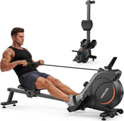 16-Level Dual-Rail Magnetic Rowing Machine, LCD Monitor, Standard Seat, Black, 250 lb Capacity