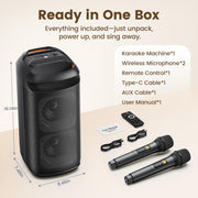 Karaoke Machine with 2 Wireless Microphones, Portable Bluetooth Karaoke for Adults, Powerful Dual 8" Subwoofer Karaoke Boombox, LED Lights, 3D Sound, Support TV/USB/AUX/TF for Home Party