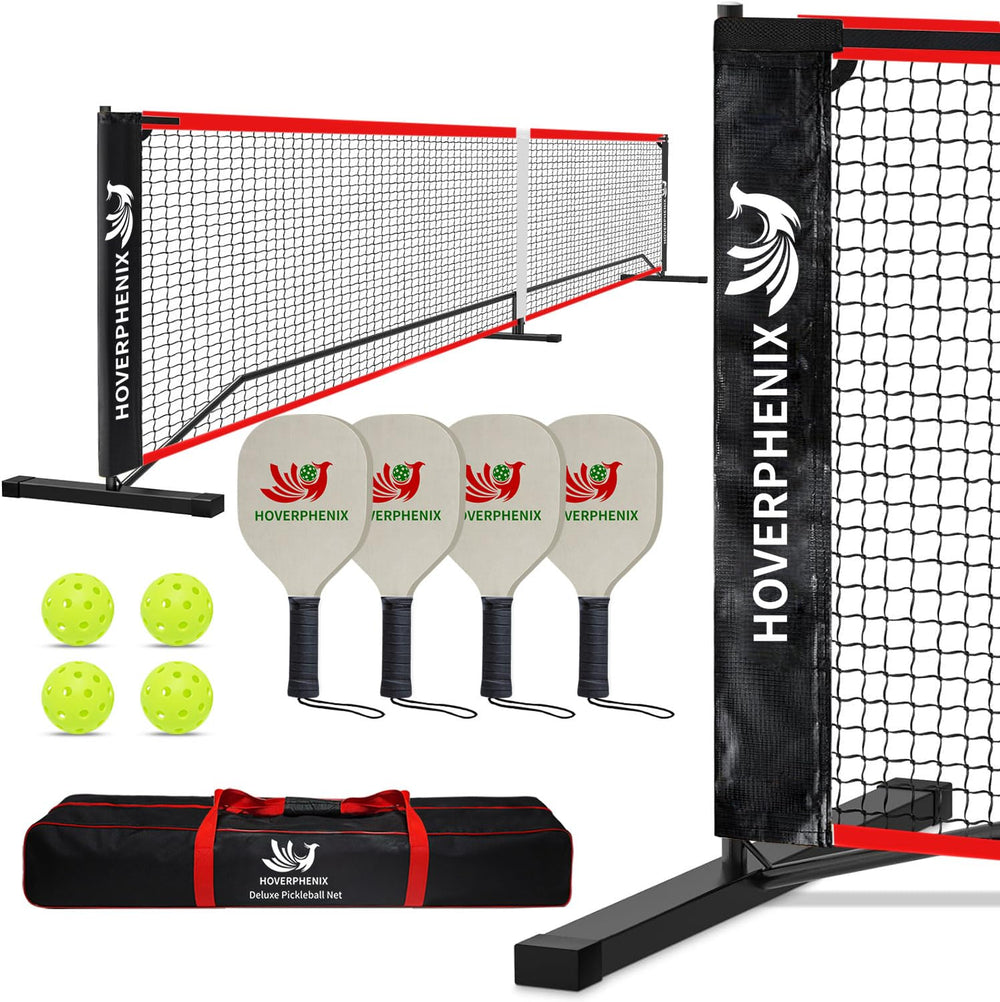 Portable Pickleball Net Set, 22FT Pickle Ball Net with Paddle Set of 4 Regulation Size Net, Weather Resistant Steel Frame, Outdoor Pickleballs and Carry Bag, Easy Setup for Driveway, Backyard