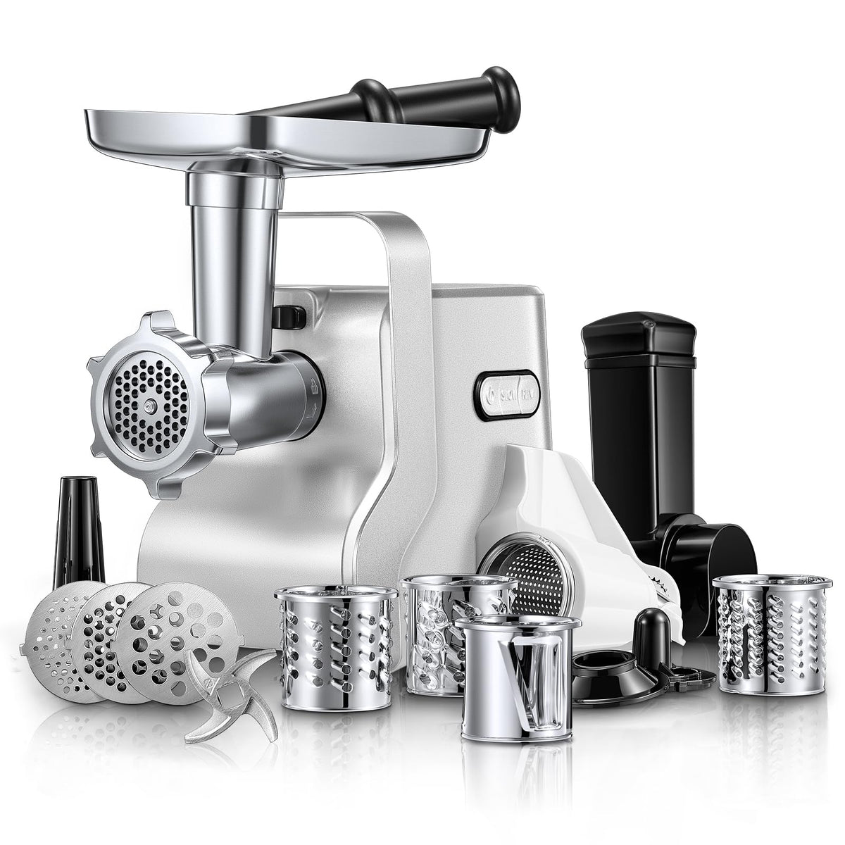 Meat Grinder 3000W Max, Heavy Duty 5-in-1 Electric Meat Mincer with Sausage Stuffer & Kubbe Kit, 3 Stainless Steel Grinding Plates for Home Kitchen & Deer Processing (Silver)