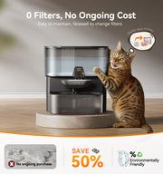 Wireless Cat Water Fountain No Filters, Wastewater Separation, Stainless Steel Bowl, 3.5L Pet Water Fountain for Cats & Dogs Dispenser, Black