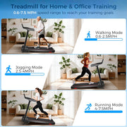 Treadmill with 0-16% Auto Incline, 0.6-7.5MPH Walking Pad Treadmills for Home, 3.0 HP Low Noise Foldable Treadmill with Handle Bar and LED Display, Walking Running Machine, 350LBS Capacity