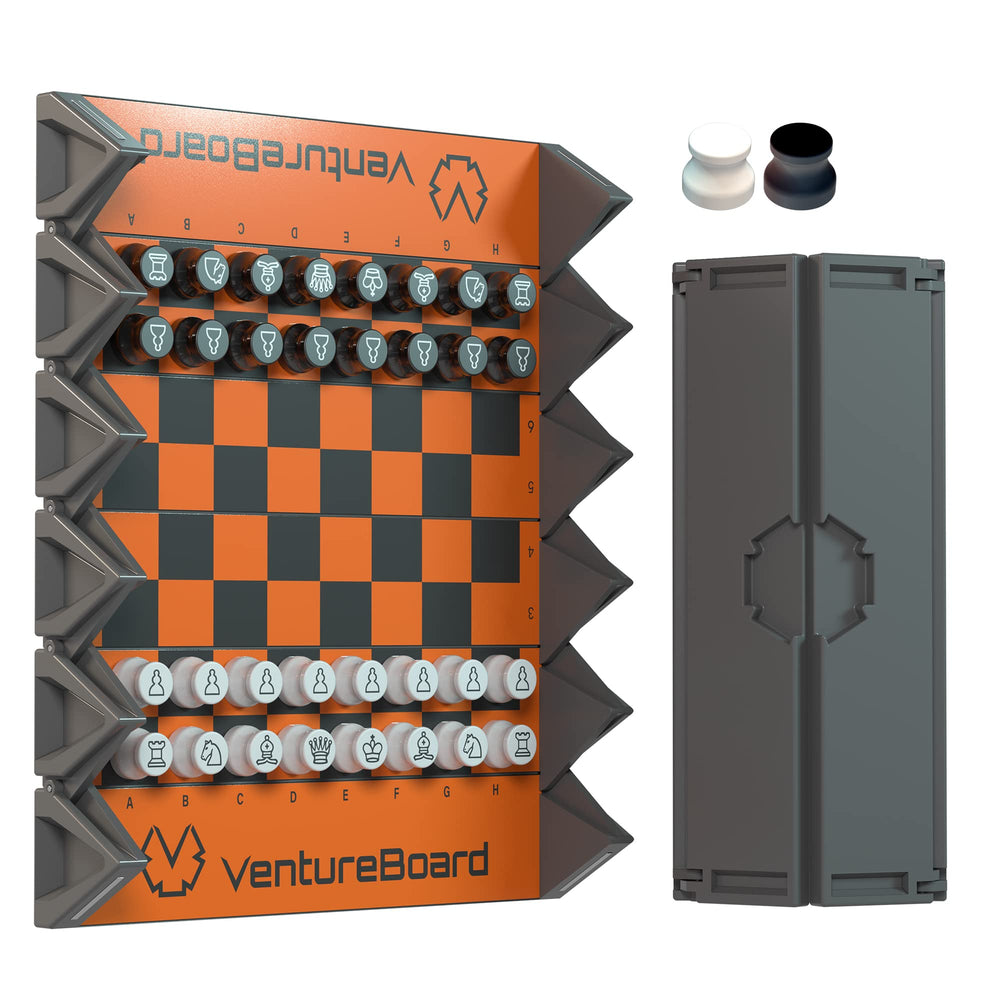 6 Inches Magnetic Unique Chess Set Board Game - 2 Extra Queens - Folding Board, Portable Travel Chess Board Game Pieces - Orange/Grey