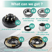 Trailer Hub Drum Kit 8 on 6.5" B.C. with 12" x 2" Electric Brakes for 7000 lbs Axle Heavy Duty Trailer Hub and Brake Kit