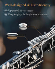 Upgraded Bb Ebonite Clarinet Intermediate, Silver, Full Kit, ECL-400