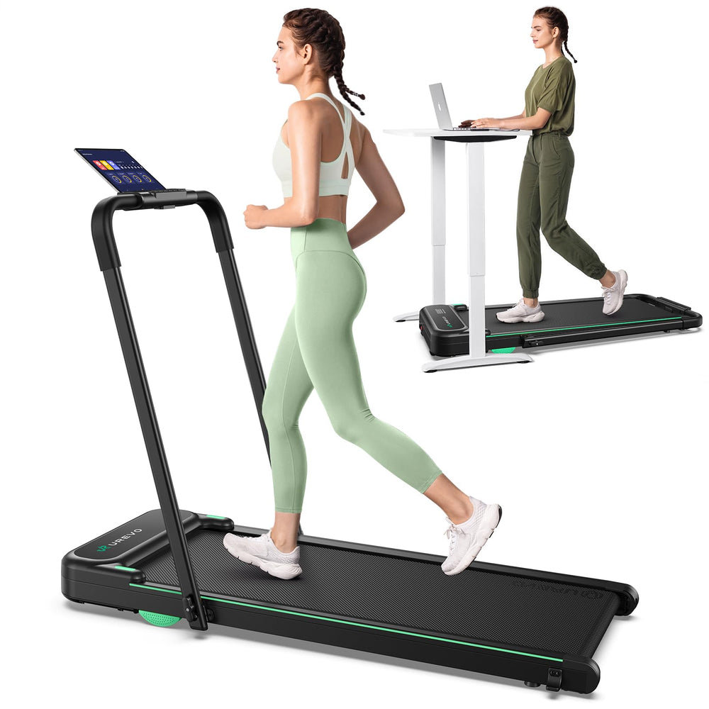 Strol 2E Smart 2-in-1 Folding Treadmill, Compact Walking Pad with Safety Handle, Plug and Play, Standing Desk Treadmill with Dual LED Display, Smart APP, Walking or Running for Home