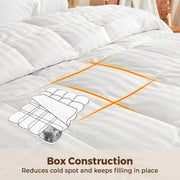 Goose Feather Down Comforter - All Season Duvet Insert, Ultra Fluffy Soft Cotton Shell Cover Luxurious Hotel Collection Comforters 500 Thread with Ties, (White Stripe, 106x90'')
