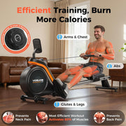 16-Level Magnetic Rowing Machine with Extended Slide Rail, Advanced LCD Monitor, Standard Seat, Charcoal, 350 lb Capacity