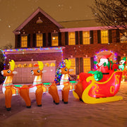 12 Ft Christmas Inflatable Reindeer cart Outdoor Decorations Blow Up Yard Three Deer Pulling a Sleigh and Santa Claus with Built-in LEDs for Indoor Party Garden Lawn Decor