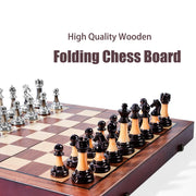 Chess Set Large 16''/42cm Folding Wooden Board with Deluxe Weighted Acrylic Chess Pieces - 3.5" King with Storage Slots for Adults House Warming Retirement Gift