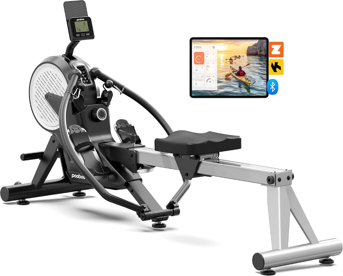8-Level Foldable Magnetic Rowing Machine, LCD Monitor, Standard Seat, Black, 265 lb Capacity