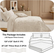 Oversized King Bedspread 120x128 Striped Soft Velvet Quilt Set