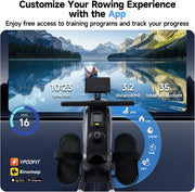 16-Level Dual-Rail Magnetic Rowing Machine, Advanced LCD Monitor, Wide Seat, Gray, 265 lb Capacity