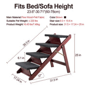 Wooden Pet Stairs - 4 Step Foldable Ramp for Senior Dogs & Cats Holds 220 Lbs. 2-in-1 Stairs & Ramp. Fits Tall Beds, SUVs, Sofas. 31.5"L X 17.2"W X 25"H. Portable, Easy Setup, Brown