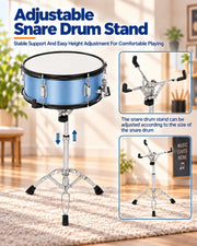 22-Inch Adult Drum Set, 5-Piece Full Size Acoustic Drum Set with Cymbals, Pedal, Drumsticks, Adjustable Stool & Stands – Complete Drumset for for Beginners, Adults, Teens & Students – Blue