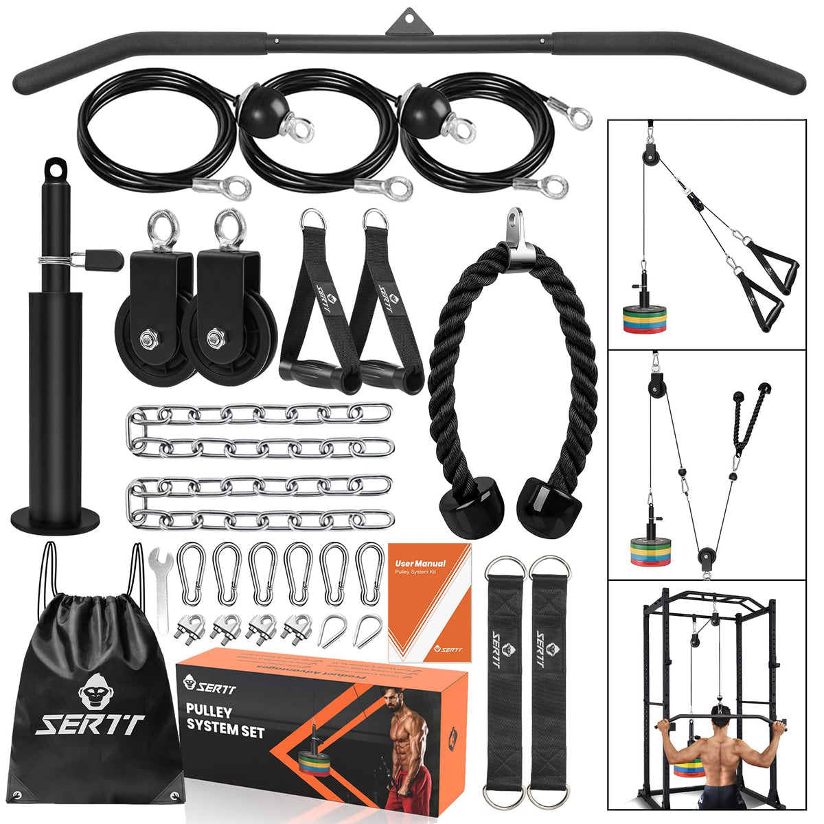 Home Gym Pulley System - Tricep Workout, Lat Pulldown, Biceps Curl, Triceps, Shoulders, Back, Forearm, Weight Cable for Squat Rack, Garage